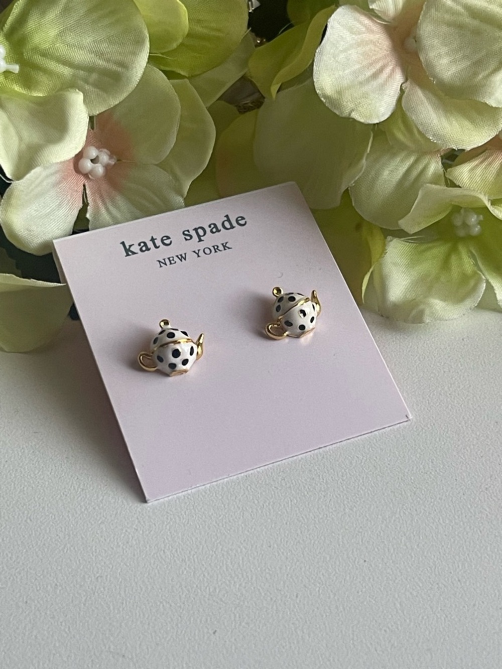 kate spade White and Black Polka Dot Teapot Stud Earrings